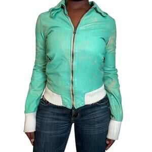 Teal Green Giorgio Brato "Organic Edition" Leather Jacket, Size 40